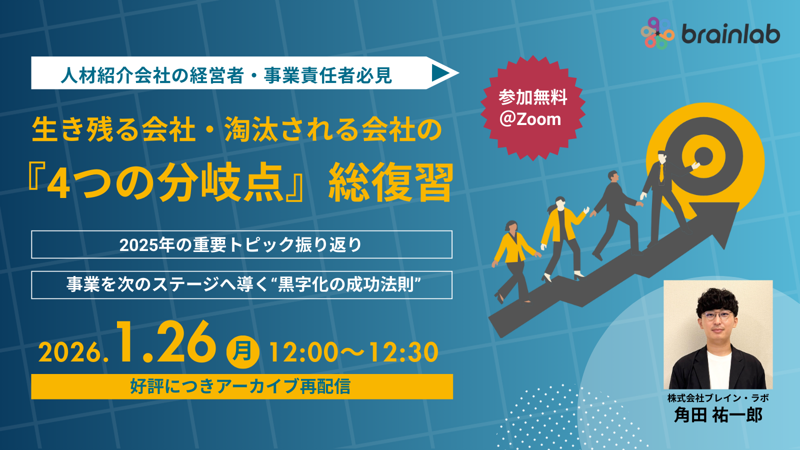 人材紹介会社の経営者・事業責任者必見！ 人材紹介ビジネス 生き残る会社・淘汰される会社の『4つの分岐点』総復習セミナー 好評につきアーカイブ再配信！